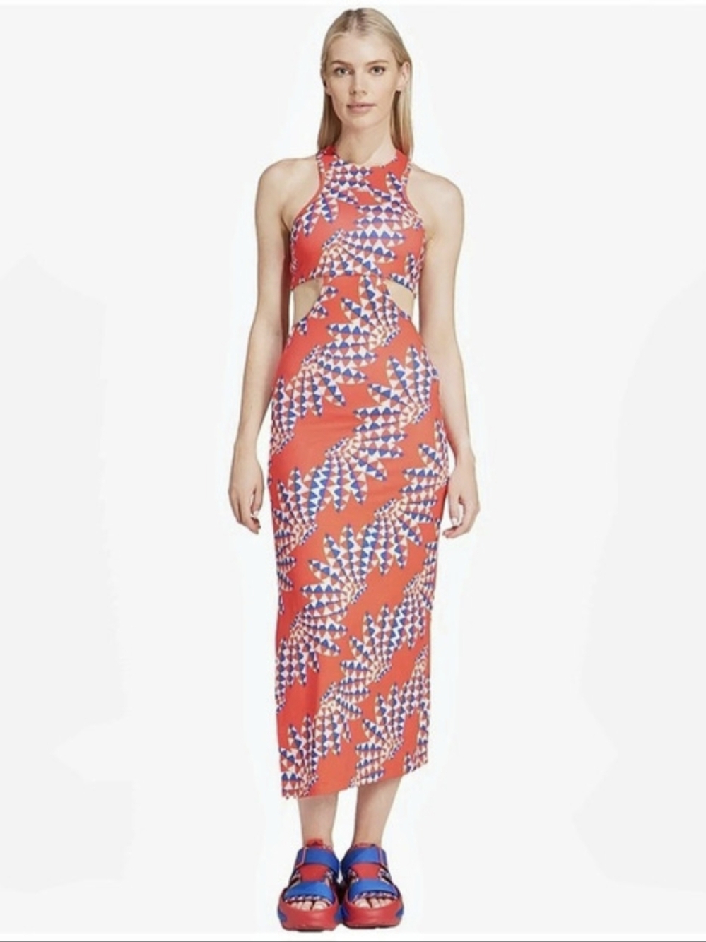 adidas x FARM Rio Cutout Maxi Dress in Red & Blue